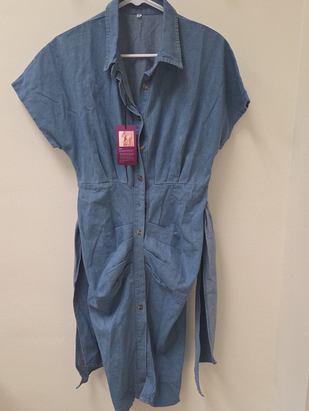 Casual Light Blue Denim Midi Dress with Button Front